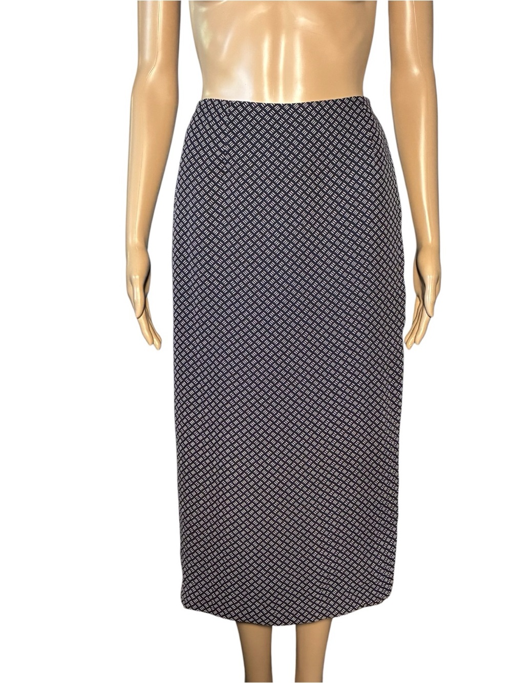 Vintage Geoffrey Beene Sport Skirt Size 6 Wrap Midi Black Cream A-Line Lined